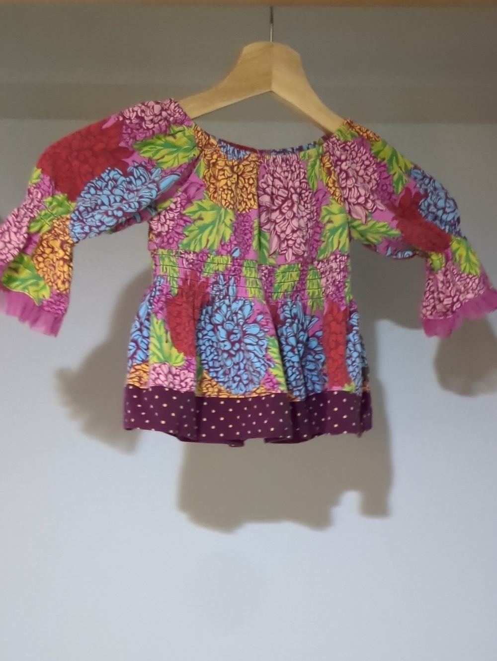 Matilda Jane Girls Floral Smocked Peasant Top in Pink & Purple 12 Mo